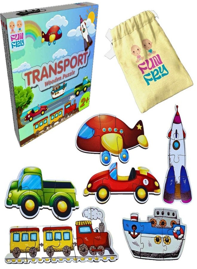 Fun Fry Montessori Wooden Jigsaw Puzzles Gift for Kids & Children Ages 2-5 Years with 6 Shapes -Educational Wooden Puzzles for Kids for Age 2 Puzzle Toys Year Old Boys Girls Kids (6 Vehicles) - Image 1